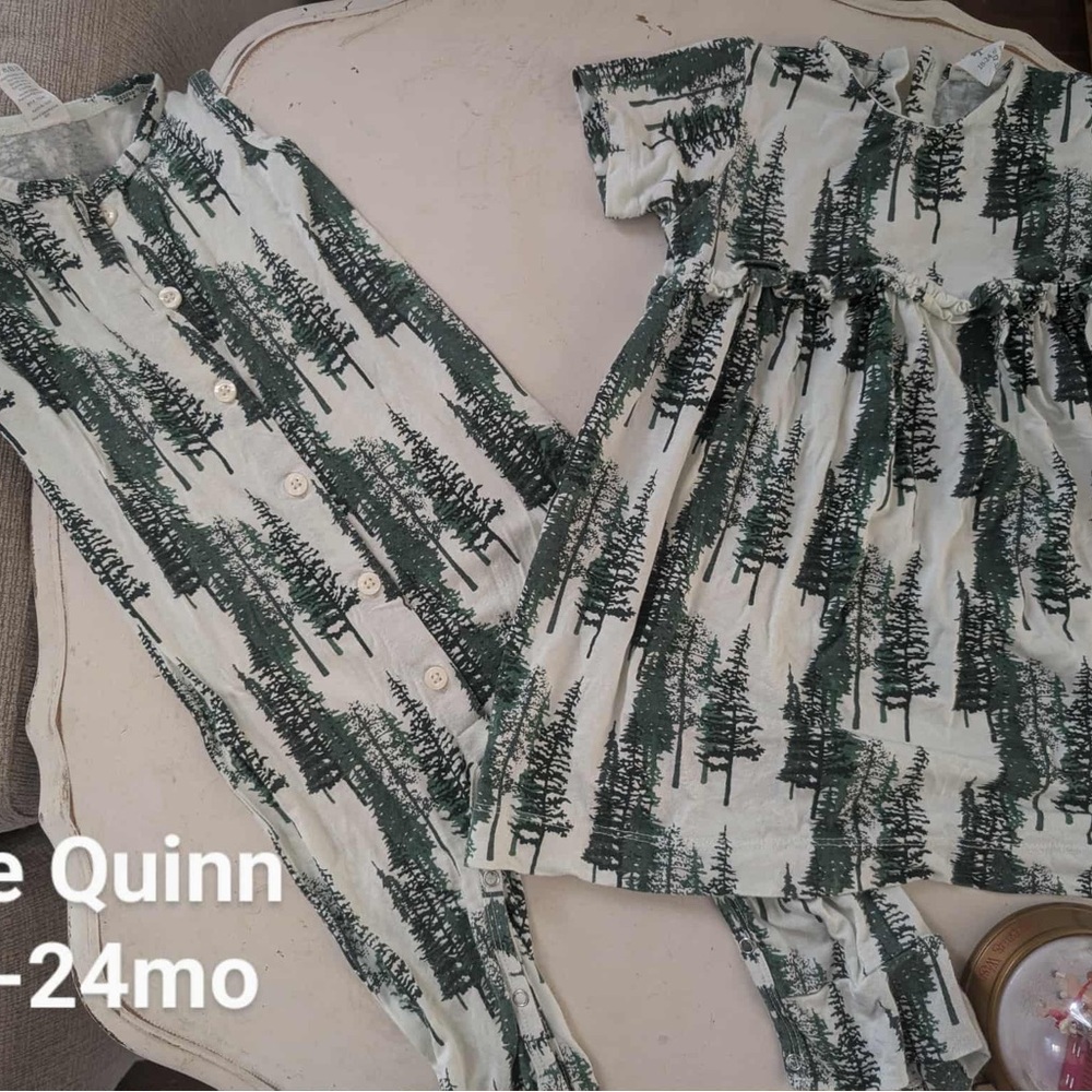 Kate Quinn Green Tree Print Kids Matching Set